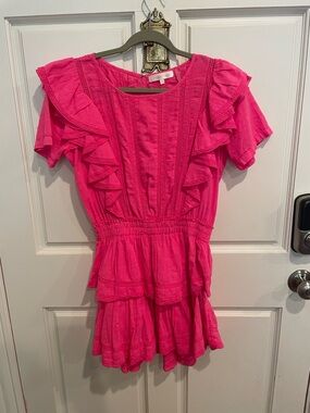 LoveShackFancy Hot Pink Ruffle Tiered Mini Dress